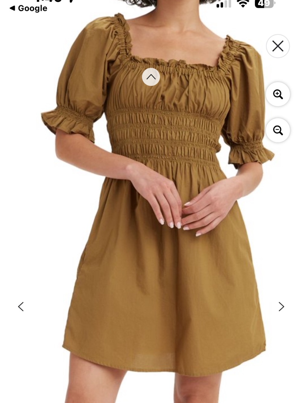Levi’s Olive Green Cotton Mini Dress Smocked Puff Sleeve Cottagecore small